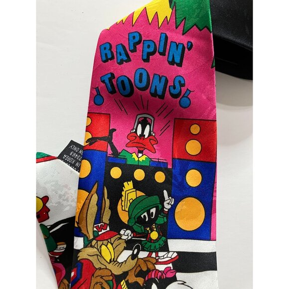Vintage 90's Looney Tunes Rappin Toons Bugs Bunny Sylvester Taz Tweety Rap Tie - Picture 3 of 7